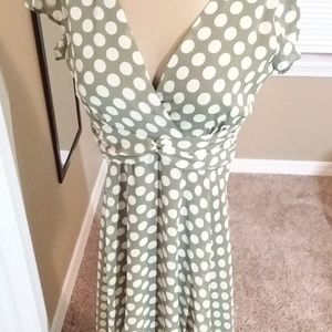 Conncted Brand Polka Dot Green Midi Dress